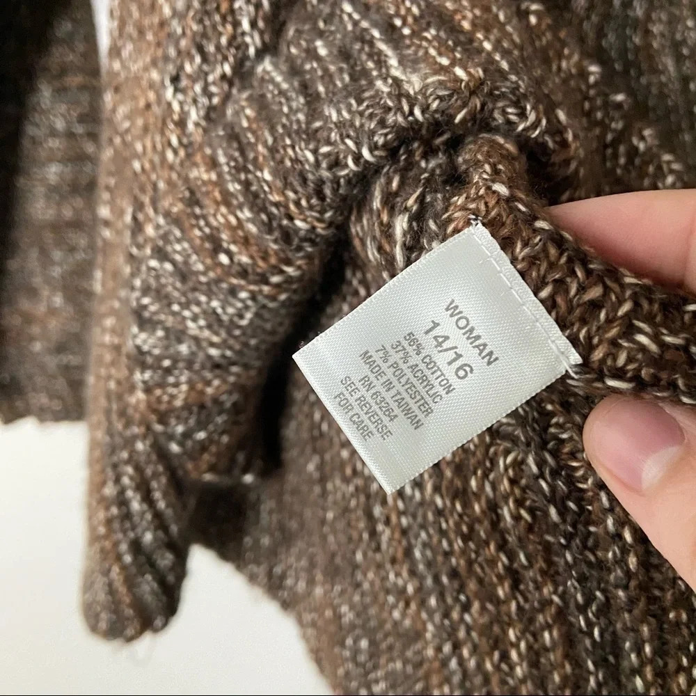 Knit Open Front Cardigan Sweater Drape Collar Size 14/16 Cotton - Picture 8 of 10